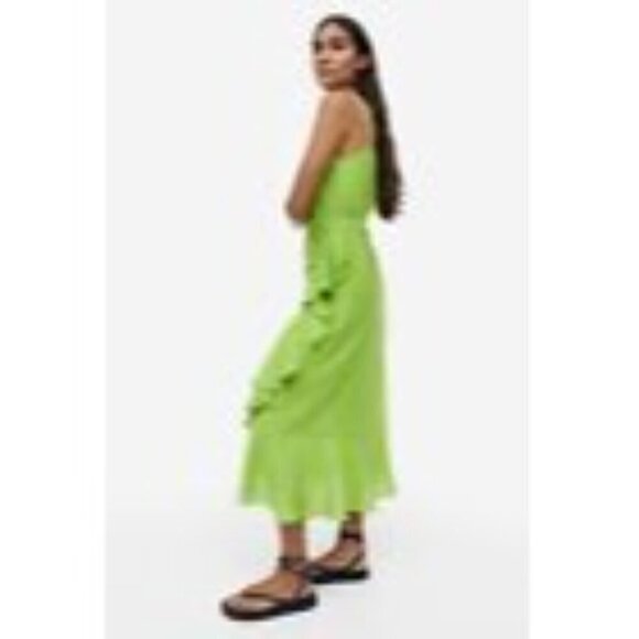 NWT H&M Dress Green Ruffled Wrap Midi Spaghetti Straps‎ Summer Fairy Beachy M - Picture 3 of 6